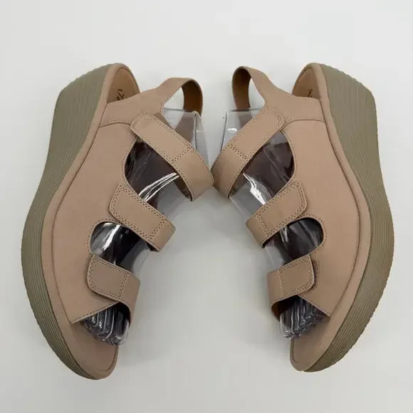 Clarks Collection Reedly Juno Wedge Nubuck Sandals Soft Cushion Womens US 12W - Picture 11 of 12